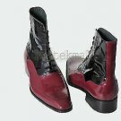 Handmade Men's Leather Two Tone burgundy and black Ankle High Shoes Boots-545