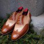 Handmade Men's Leather Wingtip Brogue Two Tone Brown Formal Oxfords Shoes-123