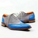 Handmade Men's Leather Oxford Gray Blue Color Spectator Dress Fashion Shoes-367