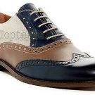 Handmade Men’s Leather Oxfords Wingtip Plain Multi Color Casual New Shoes-115