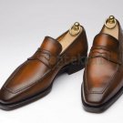 Handmade Men’s Leather Loafers Slip Ons Wedding Fashion Brown Color Shoes-316