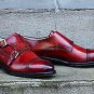 Handmade Men's Leather Double Monk Buckle Burgundy Luxury Super Dress Shoes-333