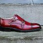 Handmade Men's Leather Double Monk Buckle Burgundy Luxury Super Dress Shoes-333
