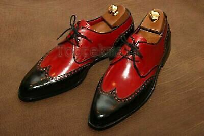 Handmade Men's Leather Oxfords Two Tone Pointed Toe Party Wingtip Shoes-265