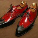 Handmade Men's Leather Oxfords Two Tone Pointed Toe Party Wingtip Shoes-265
