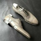 Handmade Men's Leather Oxfords Wingtip Gray Premium Quality Dress New Shoes-271