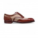 Handmade Men's Leather Tan & Cream Suede Oxfords Brogue Wingtip Dress Shoes-99