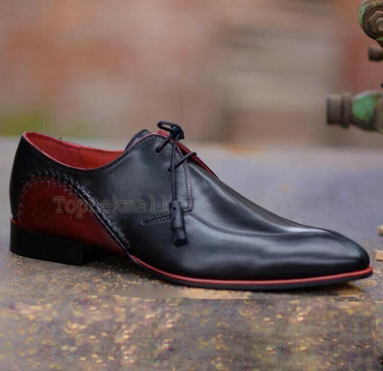 Handmade Men's Leather Oxfords Super Stylish Black Red Two Tone Party Shoes-275