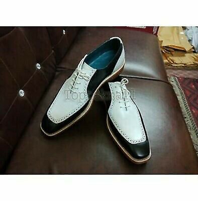 Handmade Men's Leather Oxfords New Two Tone Spectator Lace Up Wingtip Shoes-434