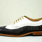 Handmade Men's Leather Oxfords Two Tone BLACK & WHITE Lace Up Wingtip Shoes-963