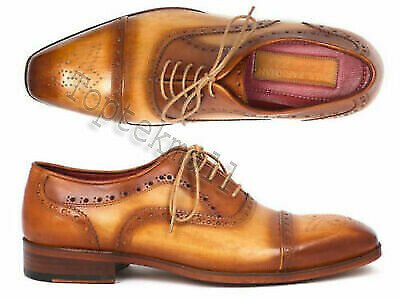 Handmade Men's Leather CASUAL TWO TONE TAN BROWN OXFORD CAP TOE SHOES-120