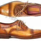 Handmade Men's Leather CASUAL TWO TONE TAN BROWN OXFORD CAP TOE SHOES-120