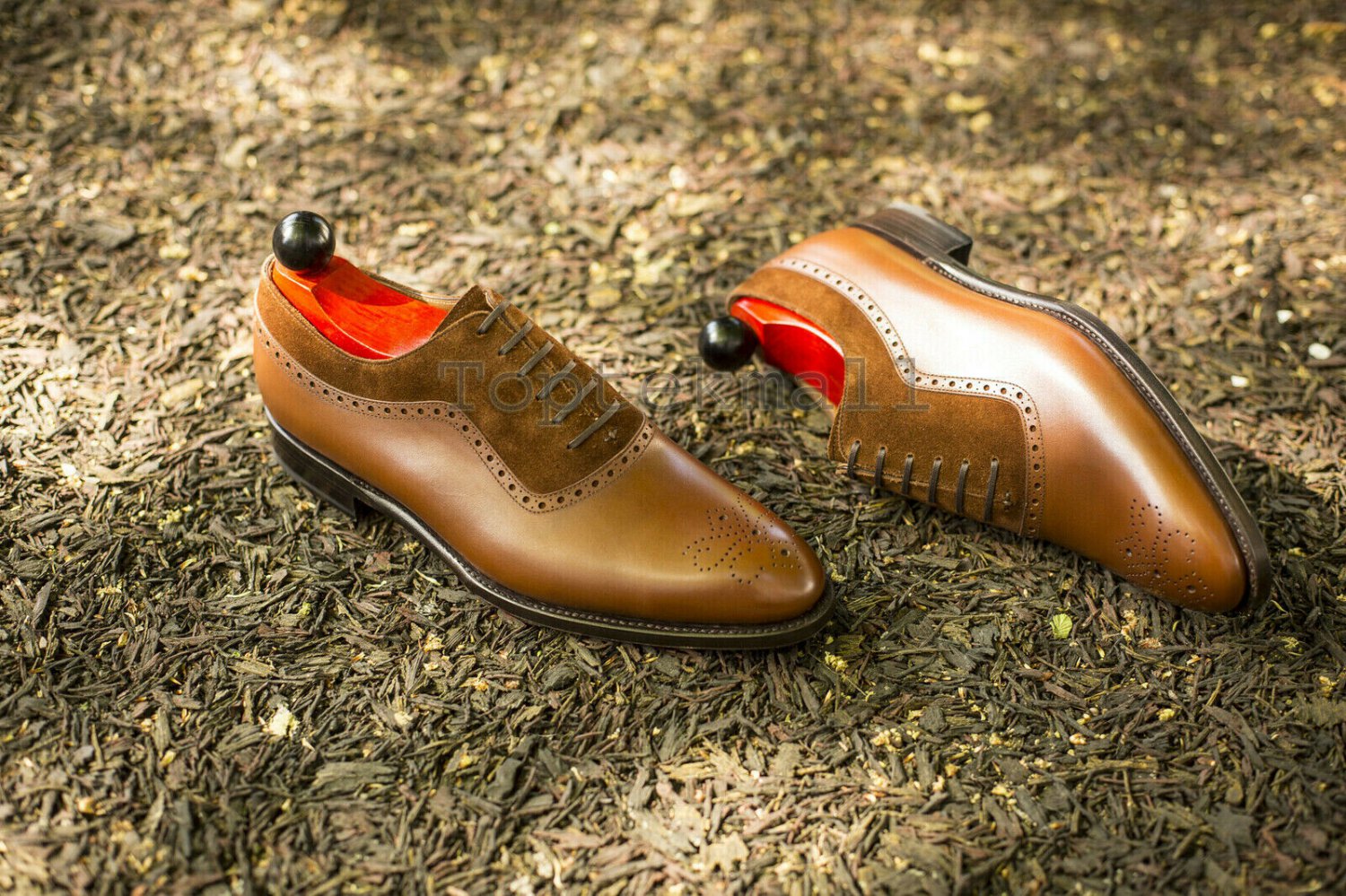 Handmade Men's Leather Luxury Tan Brown Suede Oxfords Lace Up Brogue Shoes-489