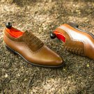 Handmade Men's Leather Luxury Tan Brown Suede Oxfords Lace Up Brogue Shoes-489