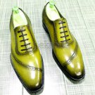 Handmade Men’s Leather Oxford Wingtip Yellow Derby Whole Cut Dress New Shoes-74