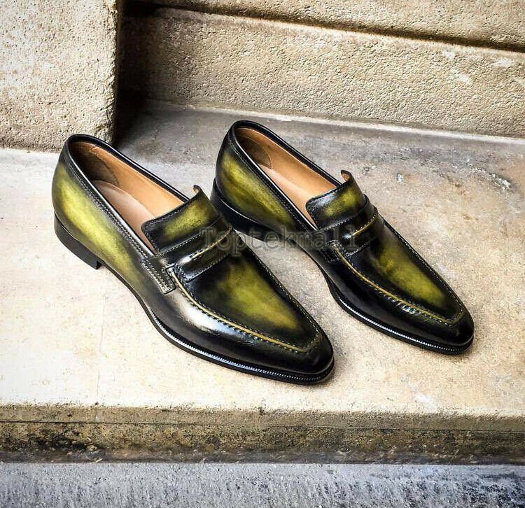 Handmade Men's  Leather Two Tone Formal Dress Fashion Loafer & Slip On Shoes-753