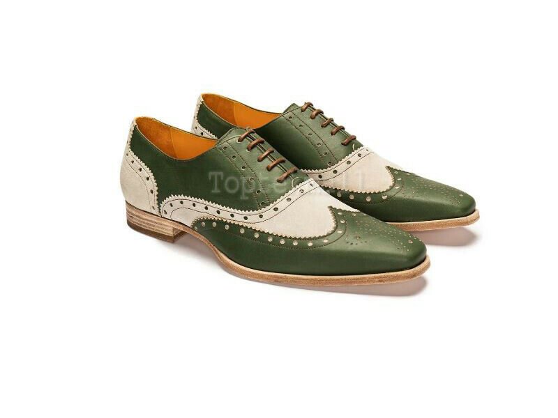 Handmade Men's Leather High Quality Two Tone Custom  Made Dress Oxfords Shoes-46