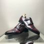 Handmade Men's Leather Double Buckle Straps Monk Maroon Cap Toe Black Shoes-964