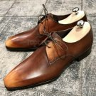 Handmade Men's Leather Oxfords Wingtip Brown Patina Lace Up New Formal Shoes-357