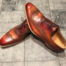 Handmade Men's Leather Oxfords Two Tone Brown Burnished Lace up Formal Shoes-853