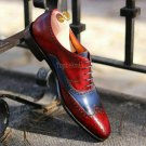 Handmade Men's Leather Red Blue Color Vintage Oxfords Wing Tip Casual Shoes-211