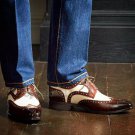 Handmade Men's Leather Brown White Classic Lace Up Formal Brogue Dress Shoes-52