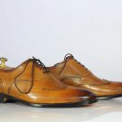 Handmade Men's  Leather Oxfords Wingtip Tan Color Lace Up Dress Formal Shoes-77