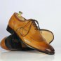 Handmade Men's  Leather Oxfords Wingtip Tan Color Lace Up Dress Formal Shoes-77