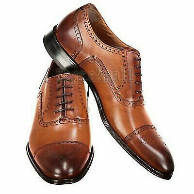 Handmade Men's Leather Tan Shaded Premium Oxford Brogue Toe Cap Lace Shoes-651