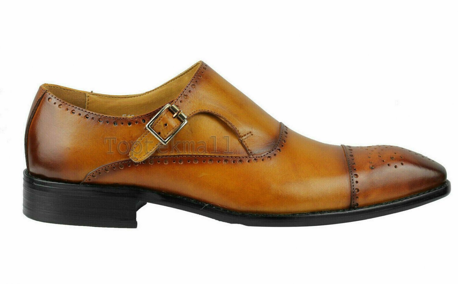 Handmade Men's Leather Brown Single Monk Straps Dress Oxford Formal Shoes-62