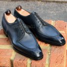 Handmade Men's Leather Oxfords Two Tone Black Burnished Toe Wingtip  shoes-845
