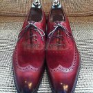 Handmade Men's Leather Oxfords Burnished Toe Party Wear Wing Tip shoes-858