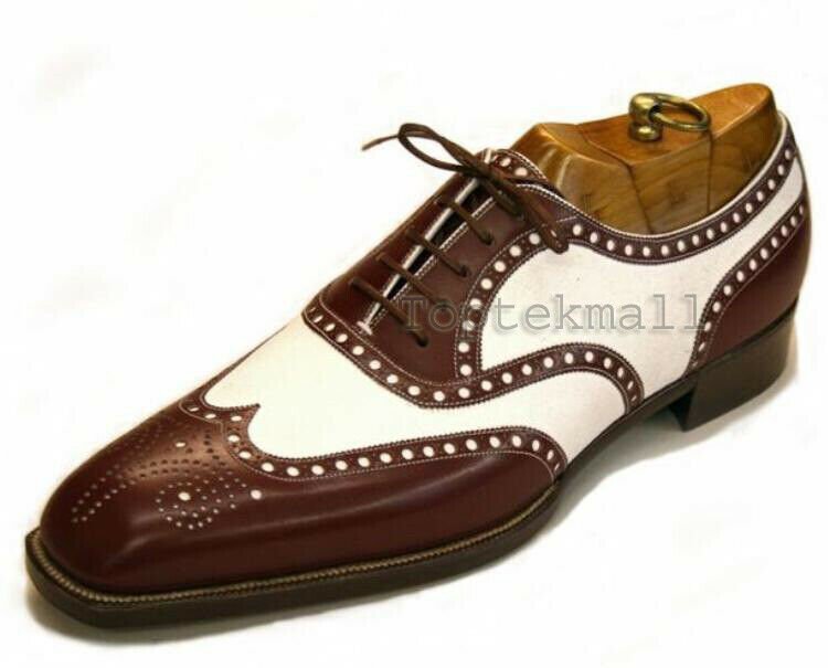 Handmade Men's Leather Oxfords Two Tone Brogue Stylish Dress Stylish Shoes-219