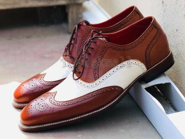 Handmade Men&acirc;��s Leather Oxfords Wingtip Lace Brown Brogue Dress Stylish Shoes-354