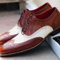 Handmade Men’s Leather Oxfords Wingtip Lace Brown Brogue Dress Stylish Shoes-354