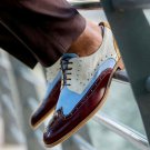 Handmade Men's Leather Oxfords Stylish Three Tone Wingtip Formal Dress Shoes-447
