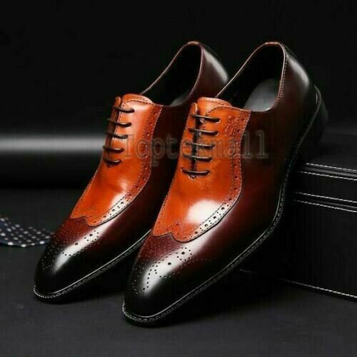 Handmade Men's  Leather Oxfords Wingtip Multi Color Brogue Lace Up Shoes-374