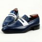 Handmade Men's Leather Blue and White Loafers and Slip Ons TWO TONE Shoes-643