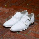 Handmade Men's Leather New Designer Elegant Italian White Monk Straps Shoes-284