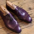 Handmade Men's Leather Super Oxfords Stylish custom made Purple Wingtip Shoes-45