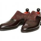 Handmade Men's Leather SUEDE TWO TONE FORMAL Dress Single Monk Straps Shoes-377