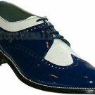 Handmade Men's Leather Blue and White Oxfords Spectators Wingtip Super Shoes-340