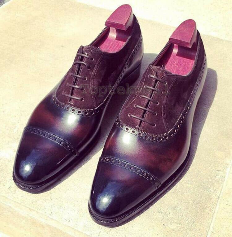 Handmade Men's Leather Brown Formal Stylish Oxford Brogue Formal Dress Shoes-103