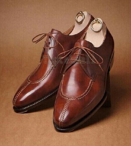 Handmade Men's Leather Latest Brown Oxford Wingtip Split Toe Luxury Shoes-305