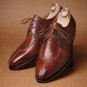 Handmade Men's Leather Latest Brown Oxford Wingtip Split Toe Luxury Shoes-305