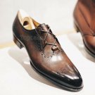 Handmade Men's Leather Oxford Wingtip Two Tone Patina Dress Formal Shoes-28