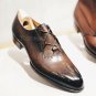 Handmade Men's Leather Oxford Wingtip Two Tone Patina Dress Formal Shoes-28