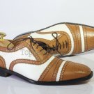 Handmade Men’s Leather Oxfords Wingtip Brown White Cap Toe Brogue Shoes-286