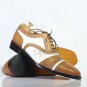 Handmade Men’s Leather Oxfords Wingtip Brown White Cap Toe Brogue Shoes-286