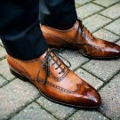 Handmade Men's Leather Oxford  Multi Color Wing Tip Burnished Stylish Shoes-800